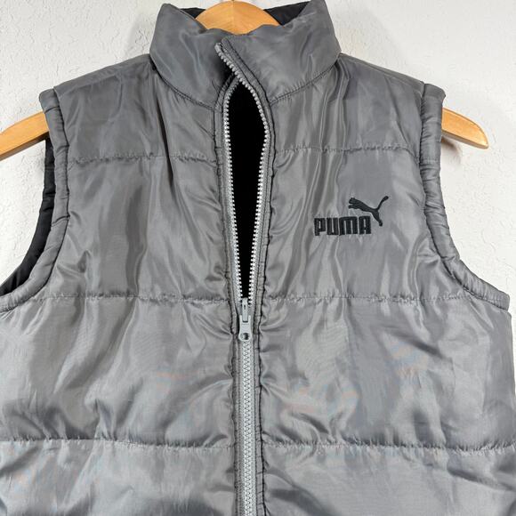 Women's Puma Reversible Black and Gray Quilted Zip Front Vest Size L - Picture 3 of 8
